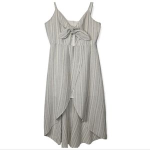 Peach Love California Linen Cotton High Low Hem Knot Front Striped Dress, EUC, L